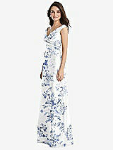 Side View Thumbnail - Cottage Rose Larkspur Off-the-Shoulder Draped Wrap Floral Satin Maxi Dress