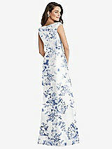 Rear View Thumbnail - Cottage Rose Larkspur Off-the-Shoulder Draped Wrap Floral Satin Maxi Dress