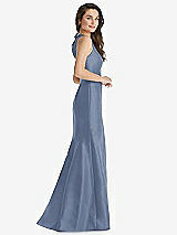 Side View Thumbnail - Larkspur Blue Jewel Neck Bowed Open-Back Trumpet Dress with Front Slit