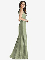 Side View Thumbnail - Sage Jewel Neck Bowed Open-Back Trumpet Dress with Front Slit