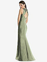 Rear View Thumbnail - Sage Jewel Neck Bowed Open-Back Trumpet Dress with Front Slit