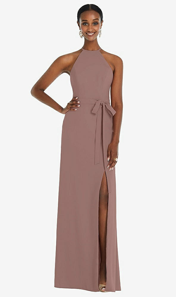 Back View - Sienna Halter Criss Cross Cutout Back Maxi Dress