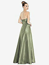 Rear View Thumbnail - Sage Bow Cuff Strapless Satin Ball Gown with Pockets