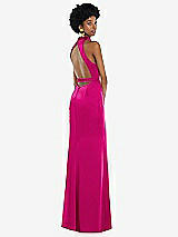 Front View Thumbnail - Think Pink High Neck Backless Maxi Dress with Slim Belt