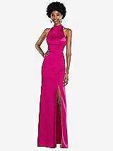 Rear View Thumbnail - Think Pink High Neck Backless Maxi Dress with Slim Belt