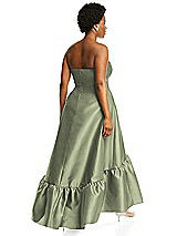 Alt View 3 Thumbnail - Sage Strapless Deep Ruffle Hem Satin High Low Dress with Pockets