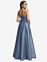 Rear View Thumbnail - Larkspur Blue Open Neckline Cutout Satin Twill A-Line Gown with Pockets