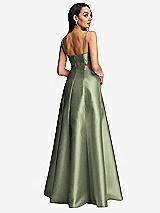 Rear View Thumbnail - Sage Open Neckline Cutout Satin Twill A-Line Gown with Pockets