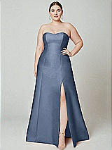 Alt View 2 Thumbnail - Larkspur Blue Strapless A-line Satin Gown with Modern Bow Detail