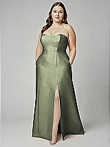 Alt View 1 Thumbnail - Sage Strapless A-line Satin Gown with Modern Bow Detail