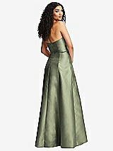 Rear View Thumbnail - Sage Strapless Bustier A-Line Satin Gown with Front Slit