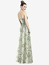 Rear View Thumbnail - Cottage Rose Sage Strapless Notch Floral Satin Gown with Pockets