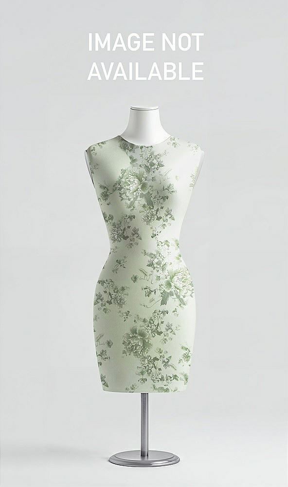 Front View - Cottage Rose Sage Basque-Neck Strapless Floral Satin Gown with Mini Sash