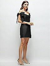 Side View Thumbnail - Black Satin Off-the-Shoulder Bow Corset Fit and Flare Mini Dress