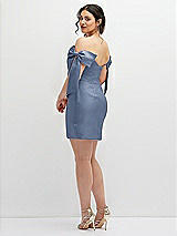 Alt View 4 Thumbnail - Larkspur Blue Satin Off-the-Shoulder Bow Corset Fit and Flare Mini Dress