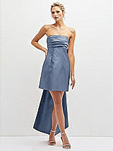 Front View Thumbnail - Larkspur Blue Strapless Satin Column Mini Dress with Oversized Bow