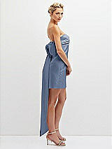 Side View Thumbnail - Larkspur Blue Strapless Satin Column Mini Dress with Oversized Bow