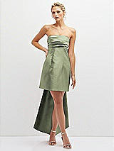 Front View Thumbnail - Sage Strapless Satin Column Mini Dress with Oversized Bow