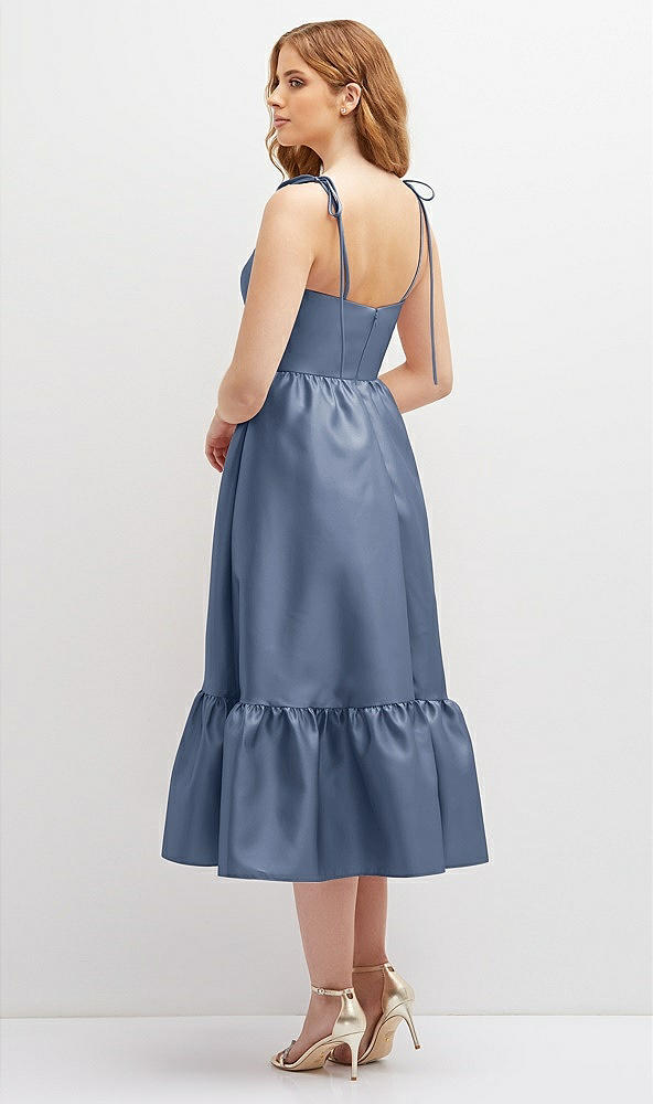 Back View - Larkspur Blue Shirred Ruffle Hem Midi Dress with Self-Tie Spaghetti Straps and Pockets