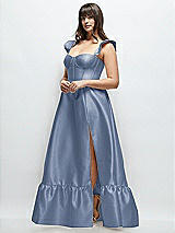 Alt View 2 Thumbnail - Larkspur Blue Satin Corset Maxi Dress with Ruffle Straps & Skirt