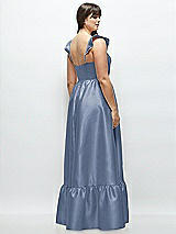 Alt View 3 Thumbnail - Larkspur Blue Satin Corset Maxi Dress with Ruffle Straps & Skirt