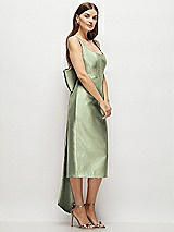 Side View Thumbnail - Sage Scoop Neck Corset Satin Midi Dress with Floor-Length Bow Tails