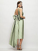 Rear View Thumbnail - Sage Scoop Neck Corset Satin Midi Dress with Floor-Length Bow Tails