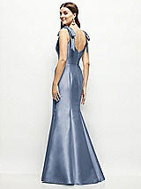 Rear View Thumbnail - Larkspur Blue Satin Fit and Flare Maxi Dress with Shoulder Bows