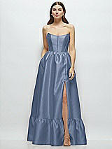 Front View Thumbnail - Larkspur Blue Strapless Cat-Eye Boned Bodice Maxi Dress with Ruffle Hem