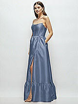 Side View Thumbnail - Larkspur Blue Strapless Cat-Eye Boned Bodice Maxi Dress with Ruffle Hem