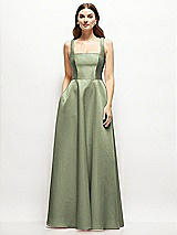 Front View Thumbnail - Sage Square-Neck Satin Maxi Dress with Full Skirt