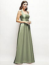 Side View Thumbnail - Sage Square-Neck Satin Maxi Dress with Full Skirt