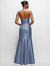 Rear View Thumbnail - Larkspur Blue Strapless Cat-Eye Draped Bodice Satin Tumpet Dress