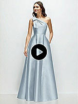 Video 1 Thumbnail - Larkspur Blue Bow One-Shoulder Full A-Line Satin Maxi Dress