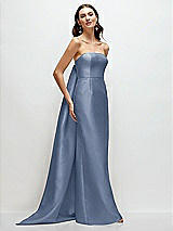 Front View Thumbnail - Larkspur Blue Strapless Satin Column Dress with Removeable Watteau Train