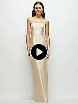 Video 1 Thumbnail - Larkspur Blue Strapless Satin Column Dress with Back Slit