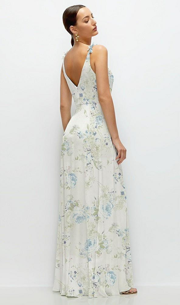 Back View - Bleu Garden Cowl Neck Chiffon Maxi Dress with Hand-Worked Petal Straps