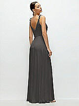 Rear View Thumbnail - Caviar Gray Cowl Neck Chiffon Maxi Dress with Hand-Worked Petal Straps