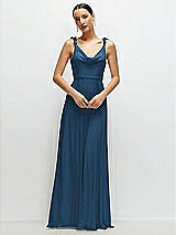 Front View Thumbnail - Dusk Blue Cowl Neck Chiffon Maxi Dress with Hand-Worked Petal Straps