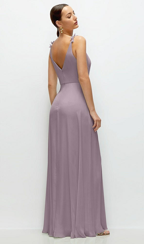 Back View - Lilac Dusk Cowl Neck Chiffon Maxi Dress with Hand-Worked Petal Straps