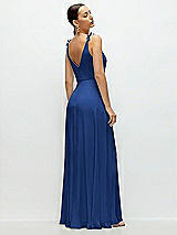 Rear View Thumbnail - Classic Blue Cowl Neck Chiffon Maxi Dress with Hand-Worked Petal Straps