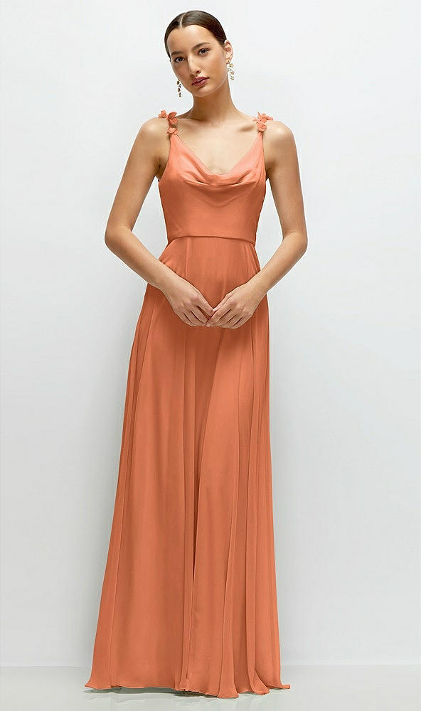 Front View - Sweet Melon Cowl Neck Chiffon Maxi Dress with Hand-Worked Petal Straps