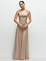 Front View Thumbnail - Topaz Cowl Neck Chiffon Maxi Dress with Hand-Worked Petal Straps