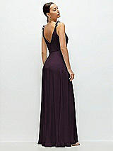 Rear View Thumbnail - Aubergine Cowl Neck Chiffon Maxi Dress with Hand-Worked Petal Straps