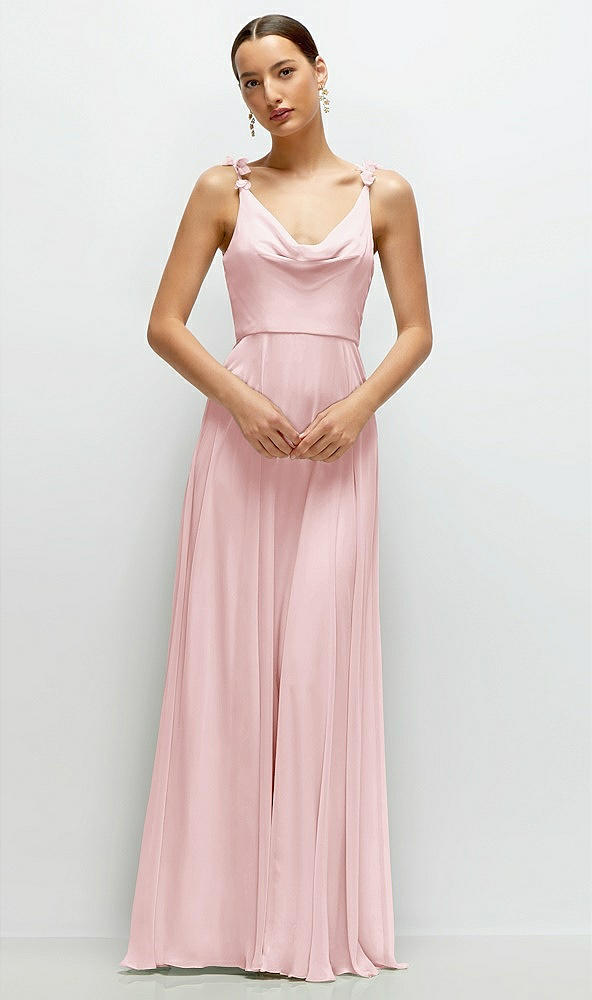 Front View - Ballet Pink Cowl Neck Chiffon Maxi Dress with Hand-Worked Petal Straps