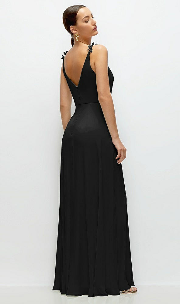 Back View - Black Cowl Neck Chiffon Maxi Dress with Hand-Worked Petal Straps