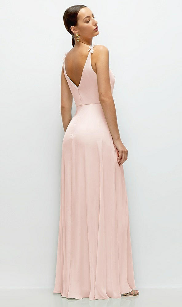 Back View - Blush Cowl Neck Chiffon Maxi Dress with Hand-Worked Petal Straps