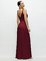 Rear View Thumbnail - Burgundy Cowl Neck Chiffon Maxi Dress with Hand-Worked Petal Straps