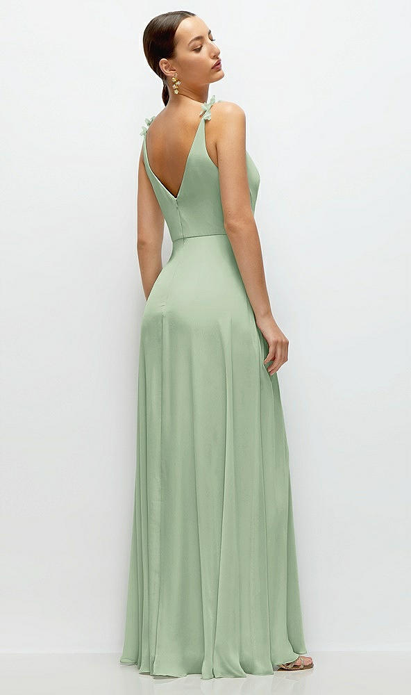 Back View - Celadon Cowl Neck Chiffon Maxi Dress with Hand-Worked Petal Straps