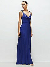 Side View Thumbnail - Cobalt Blue Cowl Neck Chiffon Maxi Dress with Hand-Worked Petal Straps